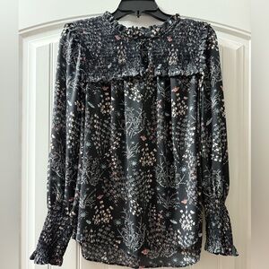 LOFT Black Floral Smocked Blouse